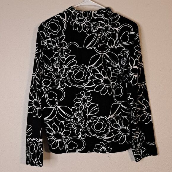 Krazy Kat Floral Black and White Blazer Jacket with Pink Accents size small - Picture 4 of 8